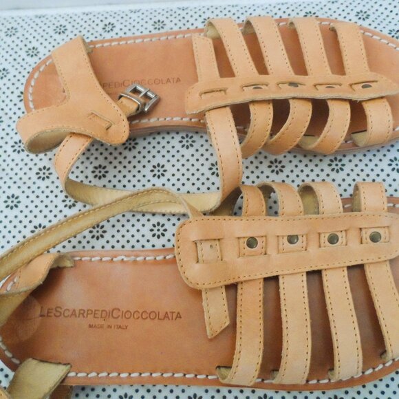 Vero Cuoio- Light Brown Genuine Leather Sandals made  in Italy  Sz.8. NEW - Picture 2 of 5